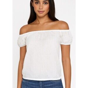 Bebe brand top semi sheer off the shoulder white cropped SZ S/P blouse gauzy